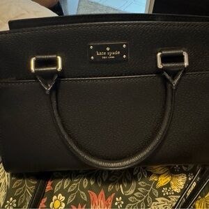kate spade Black Leather Satchel with silver Hardware